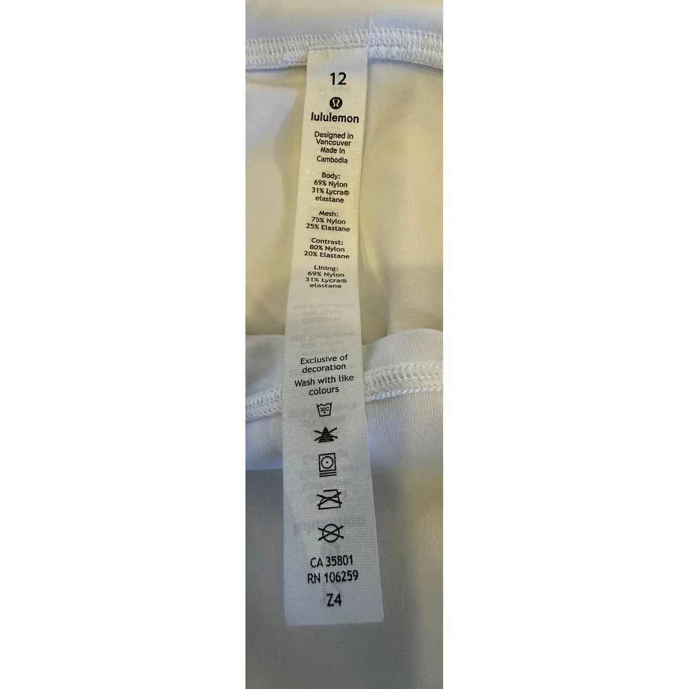 Lululemon White High Rise Mesh Panel 'Clear the Court' Athletic Leggings Size 12